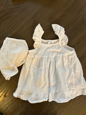 ZARA White Ruffle Baby Sundress with Bloomers